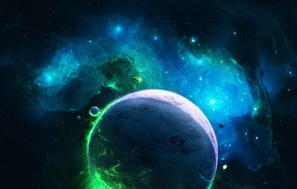 Stars, Planet, Space, Nebula, The universe, Planet, Fantasy, Art