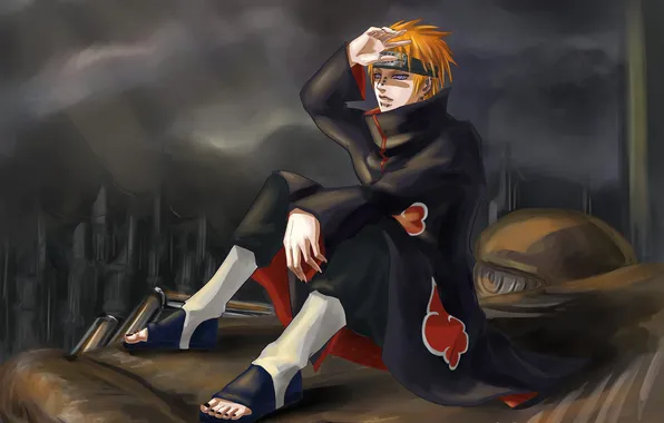 Picture look, the city, guy, sitting, Naruto, Naruto, art, Koyasu