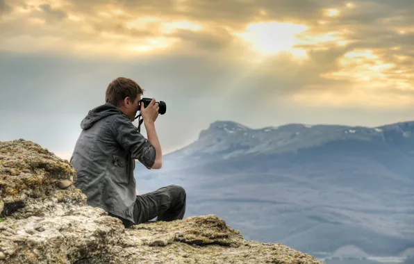 Mountains, romance, photographer, the sun's rays
