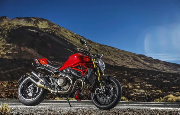 Road, the sky, mountains, motorcycle, red, Ducati, moto, wheel