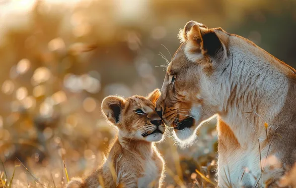 Look, face, light, pose, baby, pair, weasel, lions