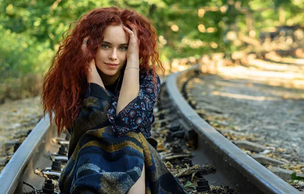 ROAD, LOOK, RAILS, FACE, RED, FRECKLES, photographer Pavlyuk Alexander, Model Ksenia Ratomskikh