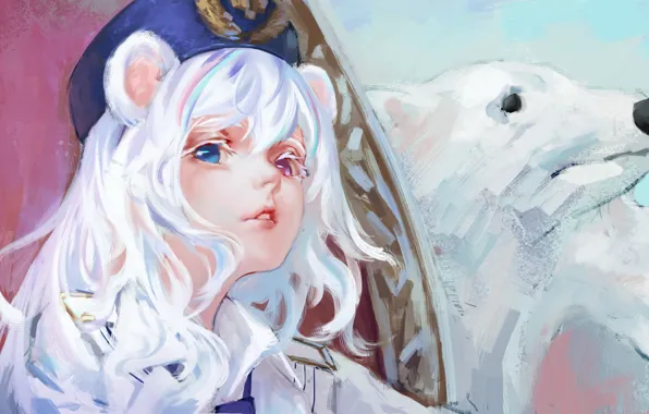 Girl, ears, polar bears, heterochromia, Arknights, Little