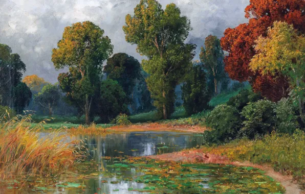 Autumn, Trees, Pond, Picture, Alois Arnegger, Alois Arnegger, Autumn landscape at the pond, Austrian painter