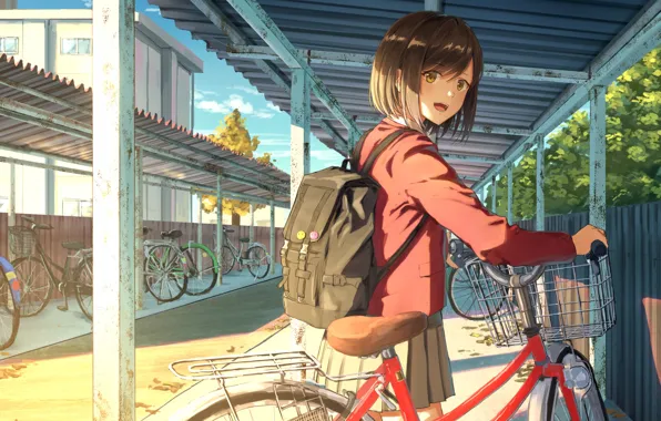 Bike, girl, Parking