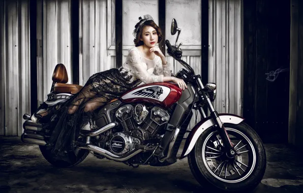 Picture girl, background, motorcycle