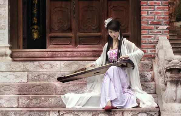 Girl, music, harp