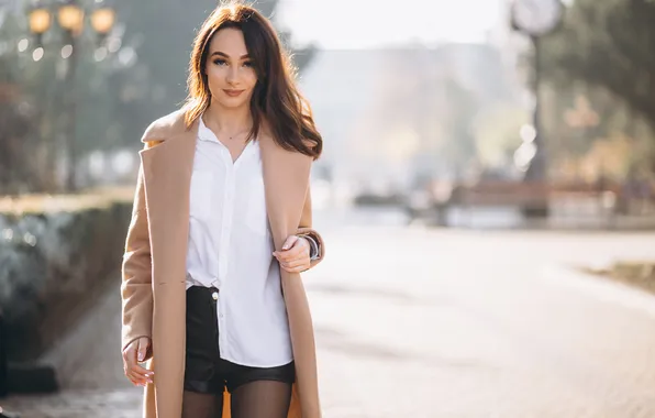 Picture girl, shorts, model, pretty, coat, cute