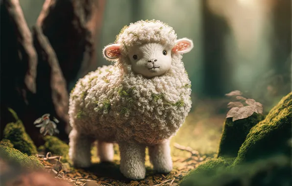 Forest, white, nature, tree, graphics, moss, baby, lamb