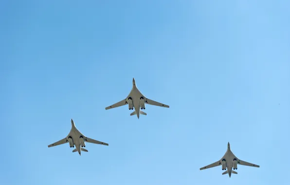 The sky, aircraft, The Tu-160, three White swans