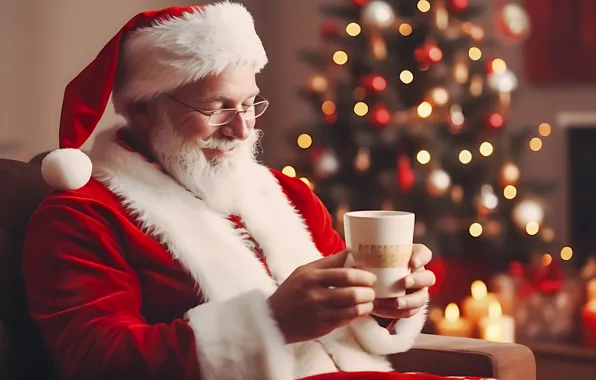 Lights, chair, candles, glasses, Christmas, mug, New year, tree