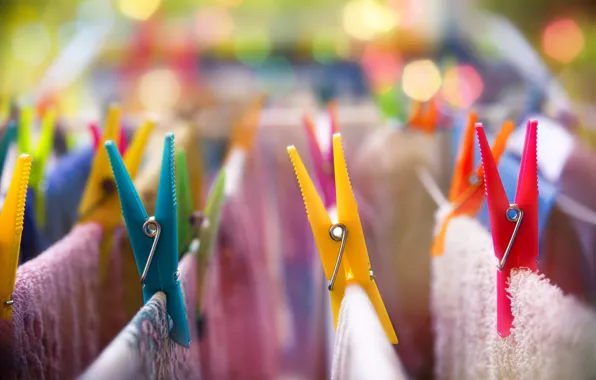 Macro, color, clothespins
