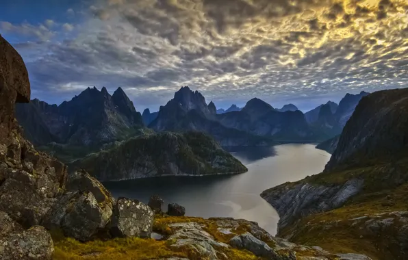 Picture river, beauty, space, rocky mountains, cloudy sky