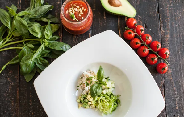 Tomatoes, Salad, Sauce, Avocado