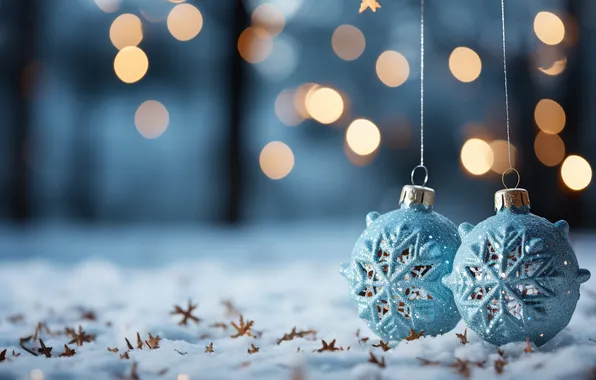 Snow, decoration, night, balls, Christmas, New year, Christmas, balls