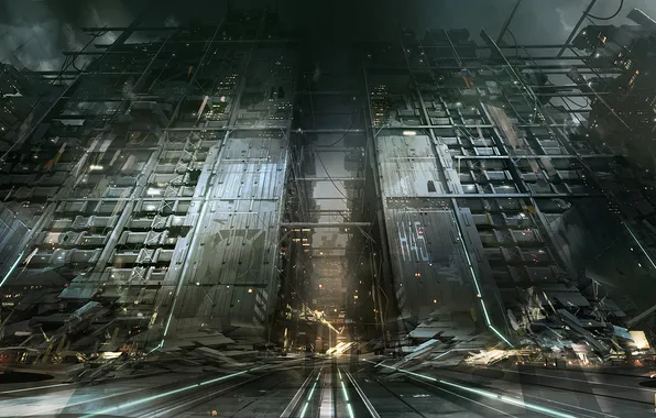 The city, concept, art, entrance, deus ex, Deus Ex: Mankind Divided, golem city