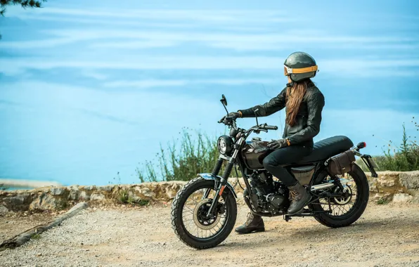 Picture Girl, Hair, Helmet, Motorcycle, Brixton, Entry-level bike, Modern street classic, Brixton