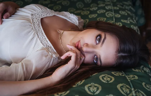 Look, girl, decoration, brunette, blouse, lace