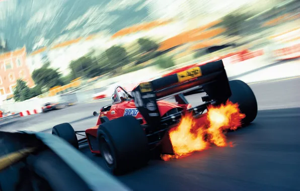 Picture ferrari, vintage, racecar, formula one, monaco, flames, downshift, exhaust