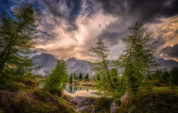 Mountains, lake, Italy, The Dolomites