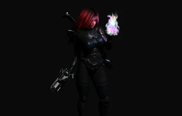 The dark background, weapons, magic, Girl, costume