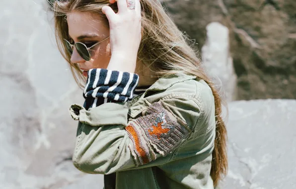 Girl, glasses, jacket