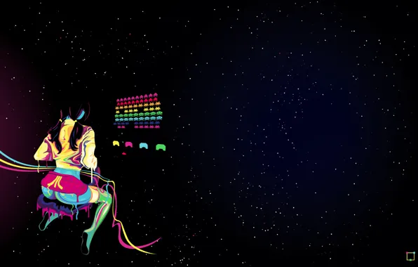 Girl, color, vector, Galaxian, Atari