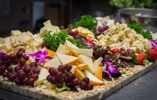 Picture greens, berries, food, cheese, fruit, cutting