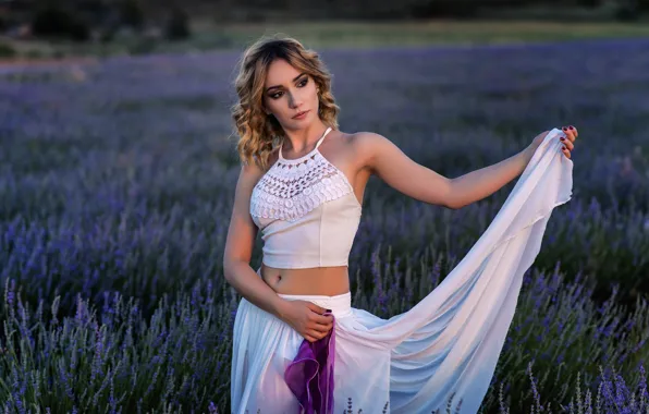 Field, girl, lavender, Elena Rodriguez
