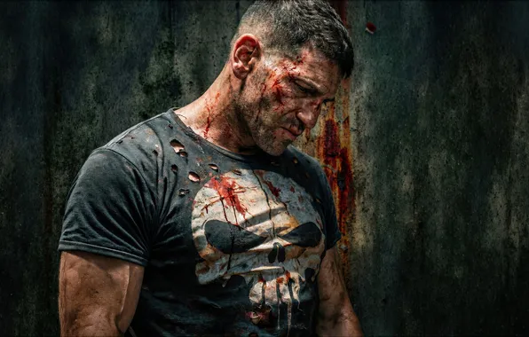 Picture background, blood, skull, t-shirt, action, Punisher, comic, Jon Bernthal
