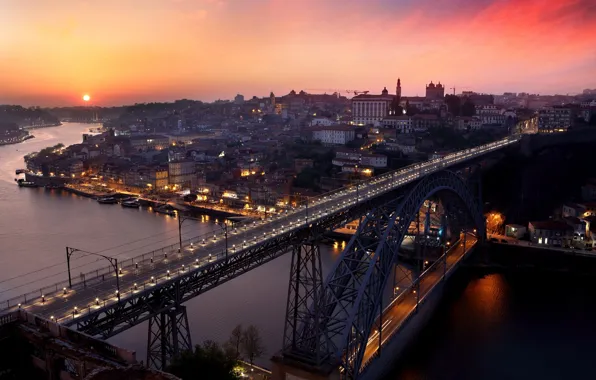 Sunset, the city, Porto sunset, Ponte Luiz