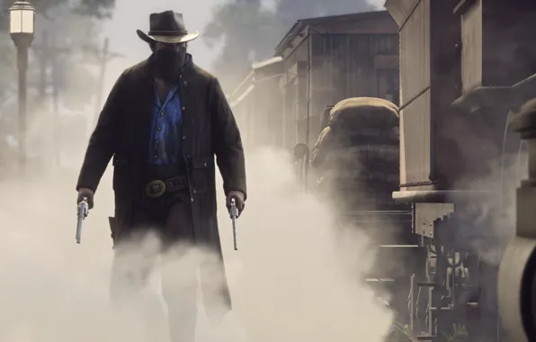 Wallpaper Weapons, Smoke, Cowboy, Revolvers, Red Dead Redemption 2.