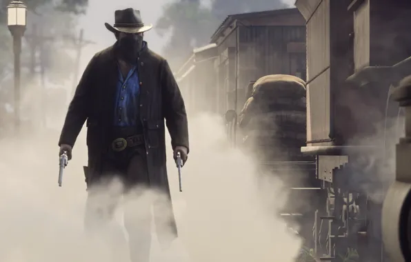 Weapons, smoke, cowboy, revolvers, Red Dead Redemption 2, Red Dead