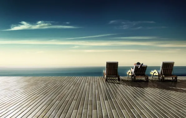 Picture the ocean, stay, serenity, people, chairs, terrace, infinity, the vastness