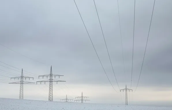 Winter, field, power lines