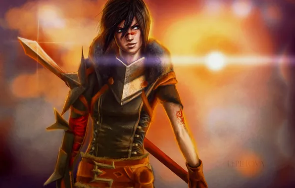 Girl, art, MAG, staff, Dragon Age, Hawke, hawk