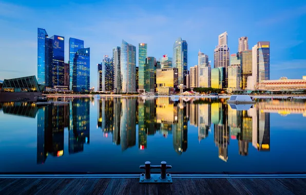 Singapore, Reflection, Marina Bay, Waterfront City