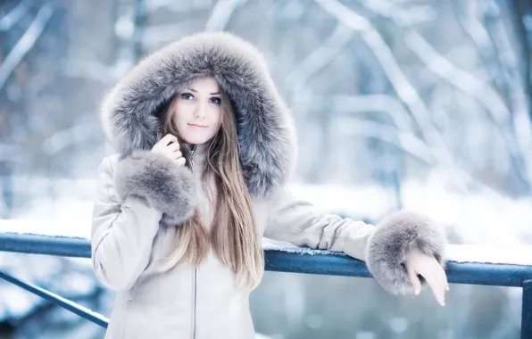 Winter, look, girl, jacket, fur