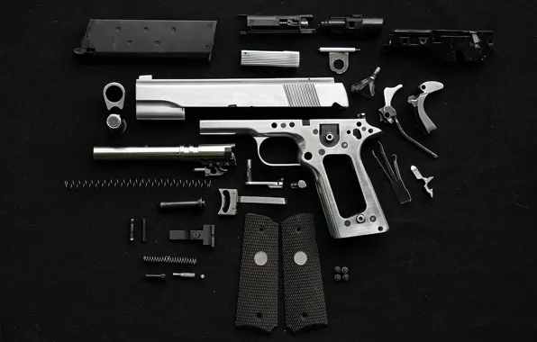 Gun, background, details, spare parts, disassembled