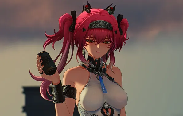 Picture anime, red hair, gesture, bust, bokeh, video game, video game, anime girls