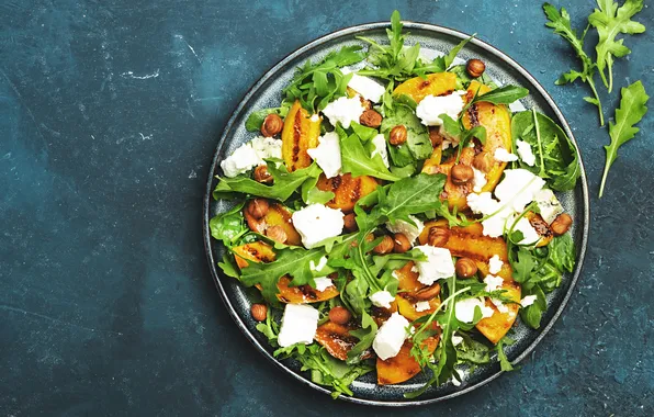 Greens, table, food, cheese, plate, fruit, nuts, vegetables