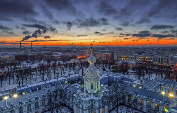 Picture sunset, building, the evening, Saint Petersburg, Russia, architecture, Smolny convent, Tamara Pokrovskaya