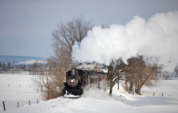 Picture winter, the engine, railroad