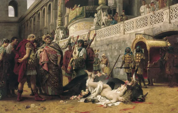 Flowers, blood, the victim, picture, circus, wreath, tyrant, bull