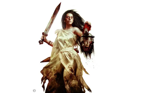 Girl, Blood, Sword, Helmet, Sword, Pearls, Gladius, Dark Crayon