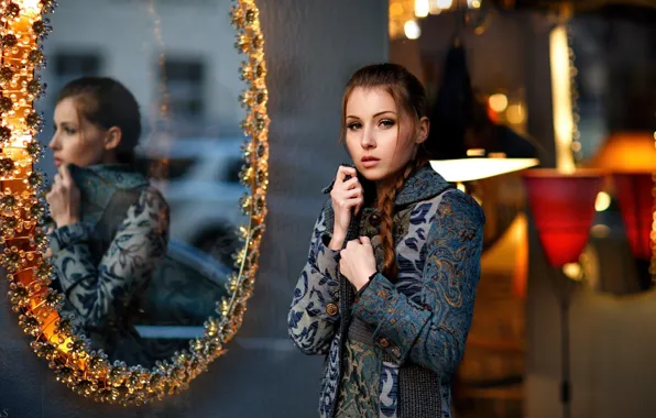 Picture girl, reflection, mirror