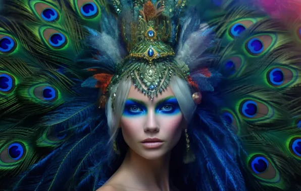 Look, girl, decoration, face, style, fantasy, bird, portrait