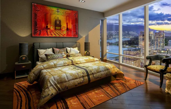 Wallpaper design, style, room, interior, megapolis, bedroom for mobile ...