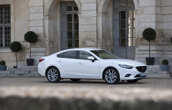 Auto, White, Sedan, Mazda, Car