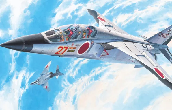 Picture painting, japanese jet, Mitsubishi T-2, war, art